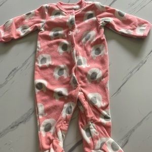 Carter’s NB Girl Soft Footed Button up Sleeper. Pink with White Elephants